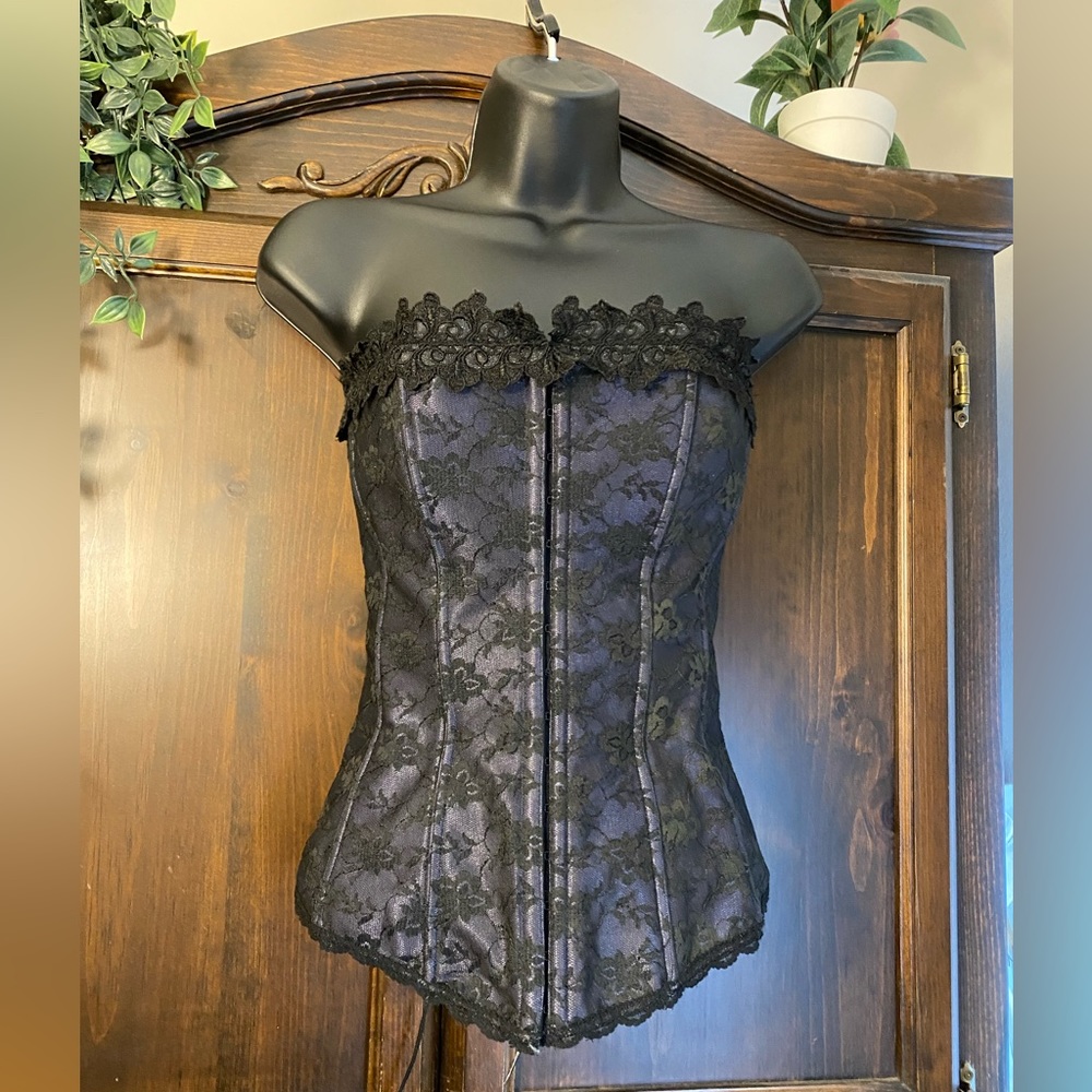 Lace Up Corset - Grenier - Sz 36 Black/Navy Blue